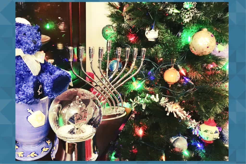 Chrismukkah tree and menorah