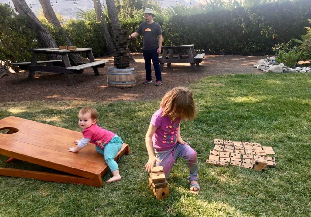 playing lawn games with kids at Folktale Vineyard