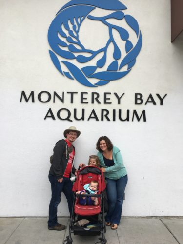 Family picture with kids at Monterey Bay Aquarium